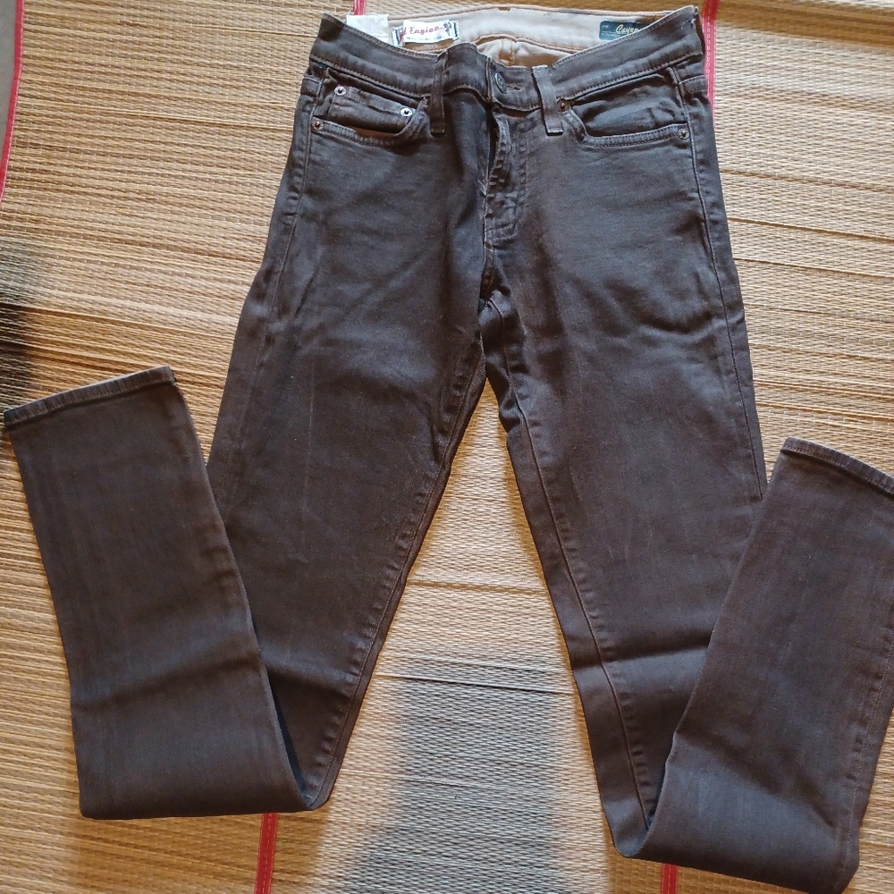Red Engine Cayenne coated jeans. FLAWED